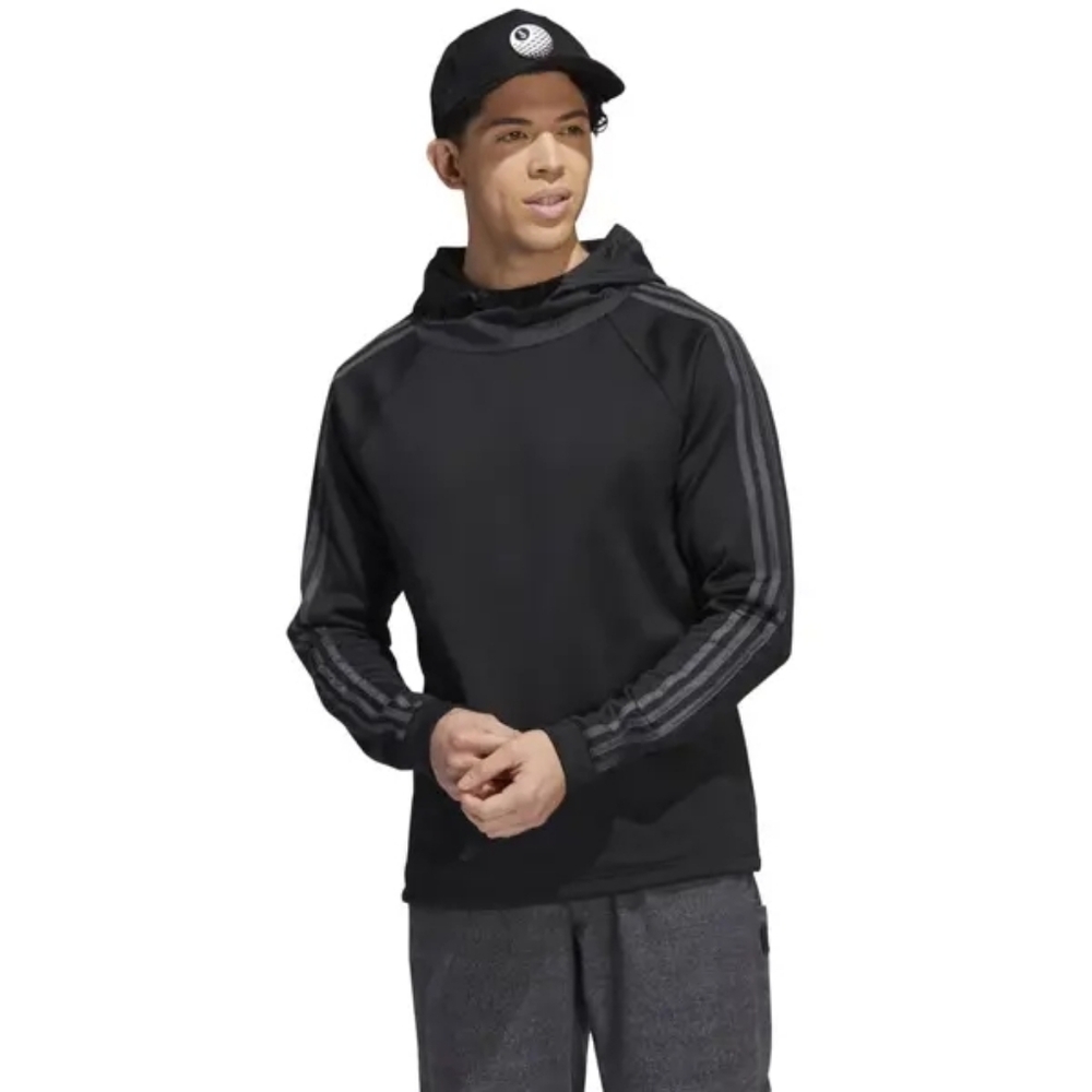 Adidas Mens COLD.RDY 3-Stripe Golf Pullover Hoodie Black Fleece Sweater Size L